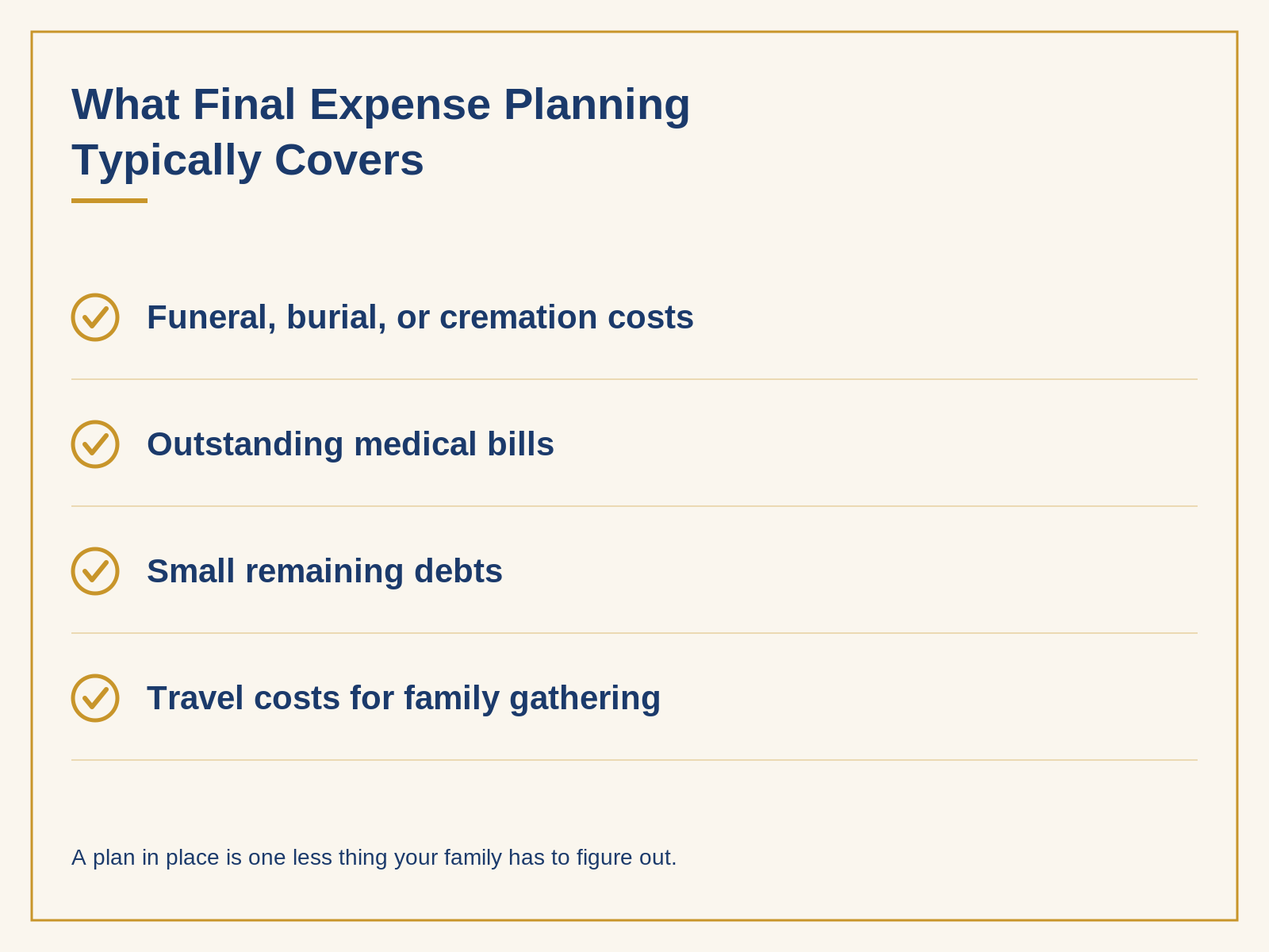 Checklist graphic showing common costs final expense planning is used for, from AdviseCare Insurance